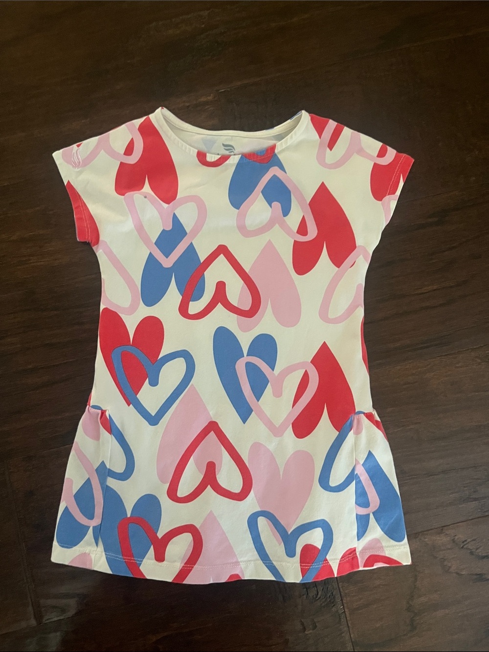 Girls Heart Print Short Sleeve Dress - Red, Pink, Blue